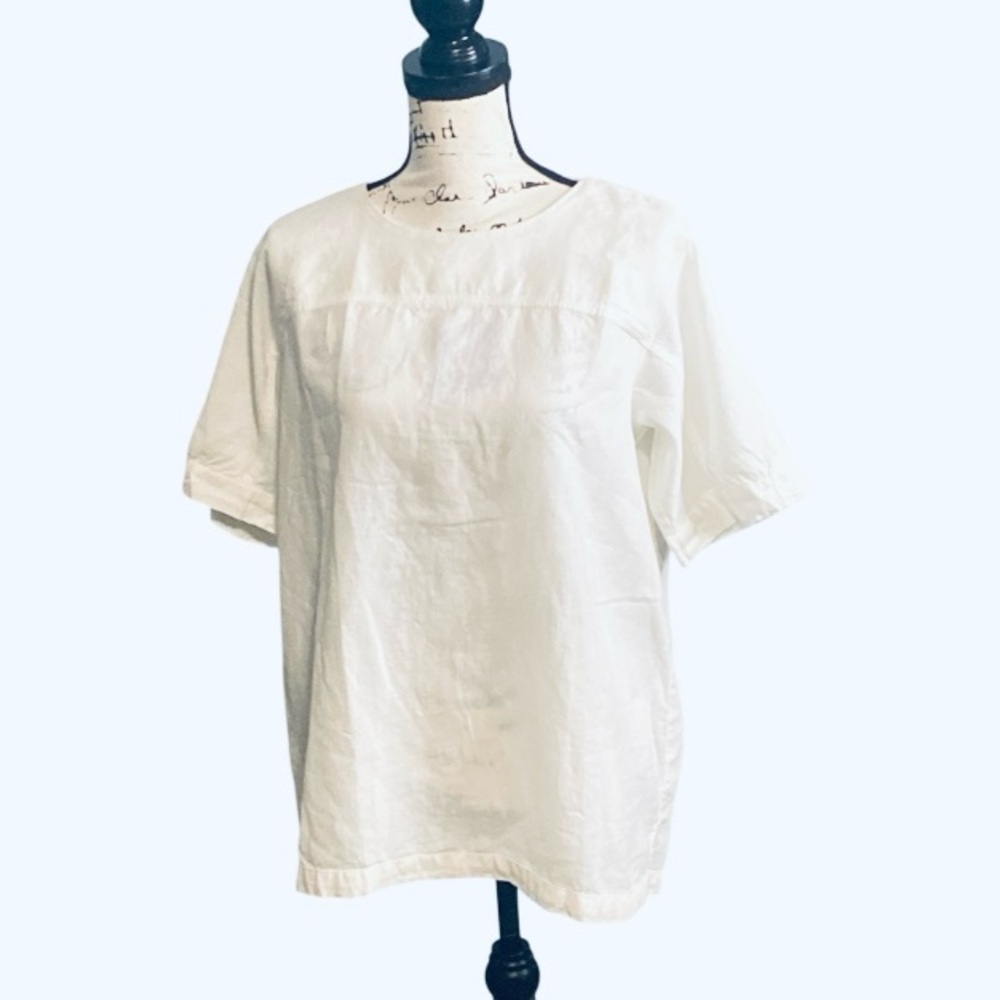 LINEN Tunic EUC Crisp Summer White Relaxed Lagenlook Oversized Back Button Down